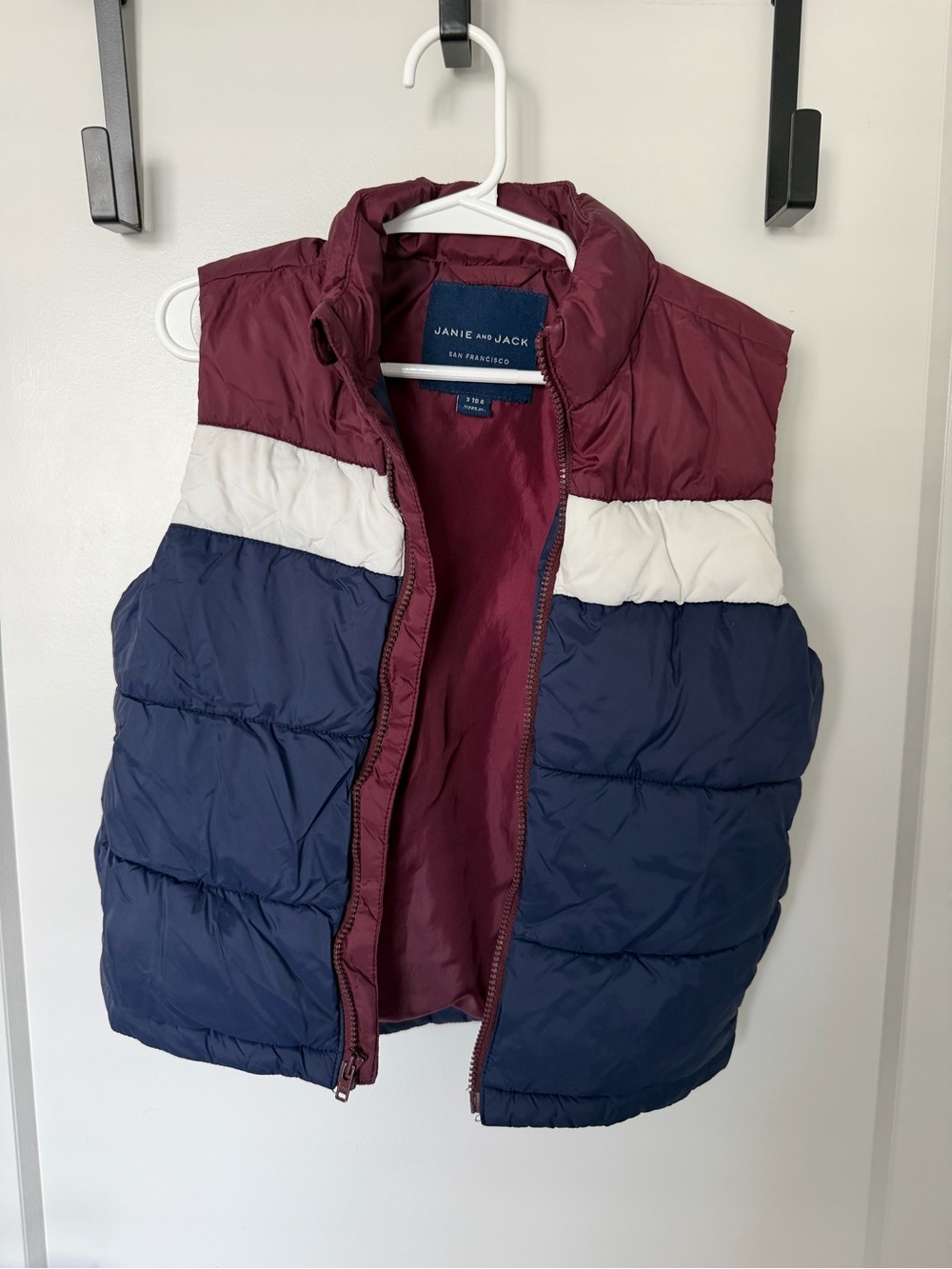Janie and Jack Burgundy, White & Navy Colorblock Puffer Vest
